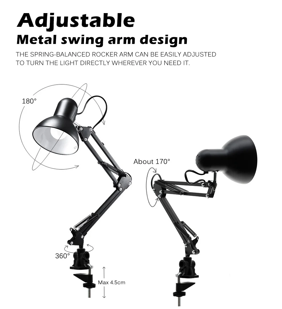 Luminária de Mesa com Braço Articulado – E27 – LED 5W – Plugue EU - Imagem 2
