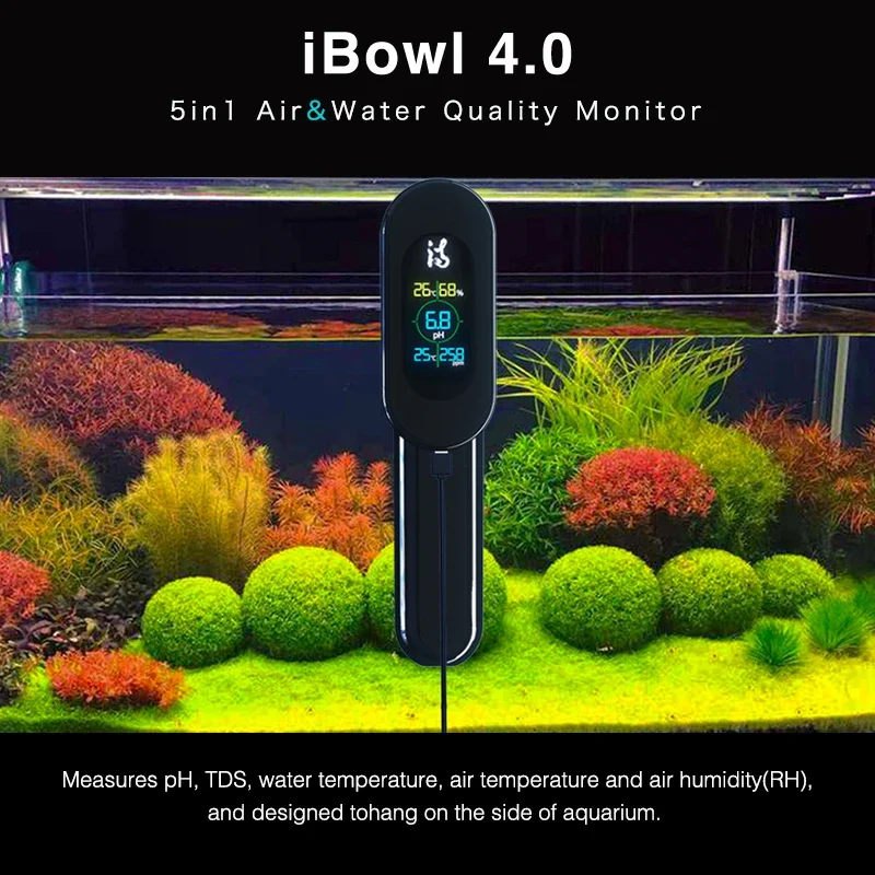 Phmetro Permanente - Monitor Digital iBowl 4.0 – 5 em 1 – Controle de Qualidade da Água e do Ar para Aquários